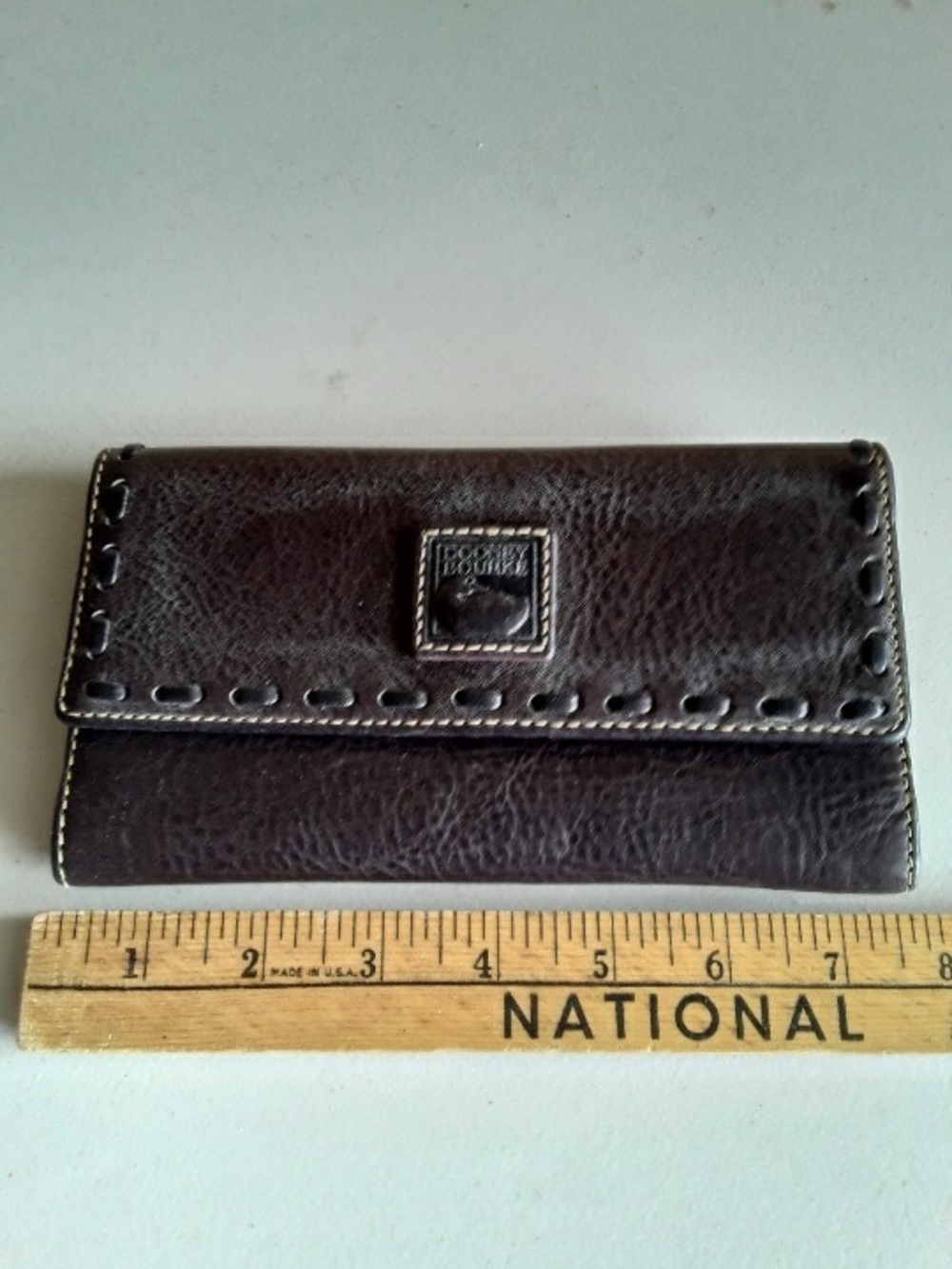 Dooney & Bourke Florentine Leather Continental Wallet Dark Brown whipstich